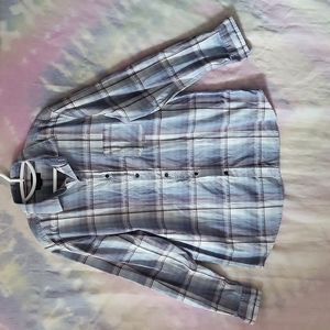 Mens Large Capsule long sleeve button down blue brown shirt